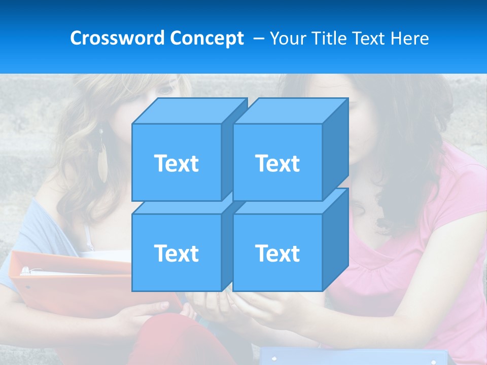 Two Young Women Sitting On Steps Looking At A Tablet PowerPoint Template