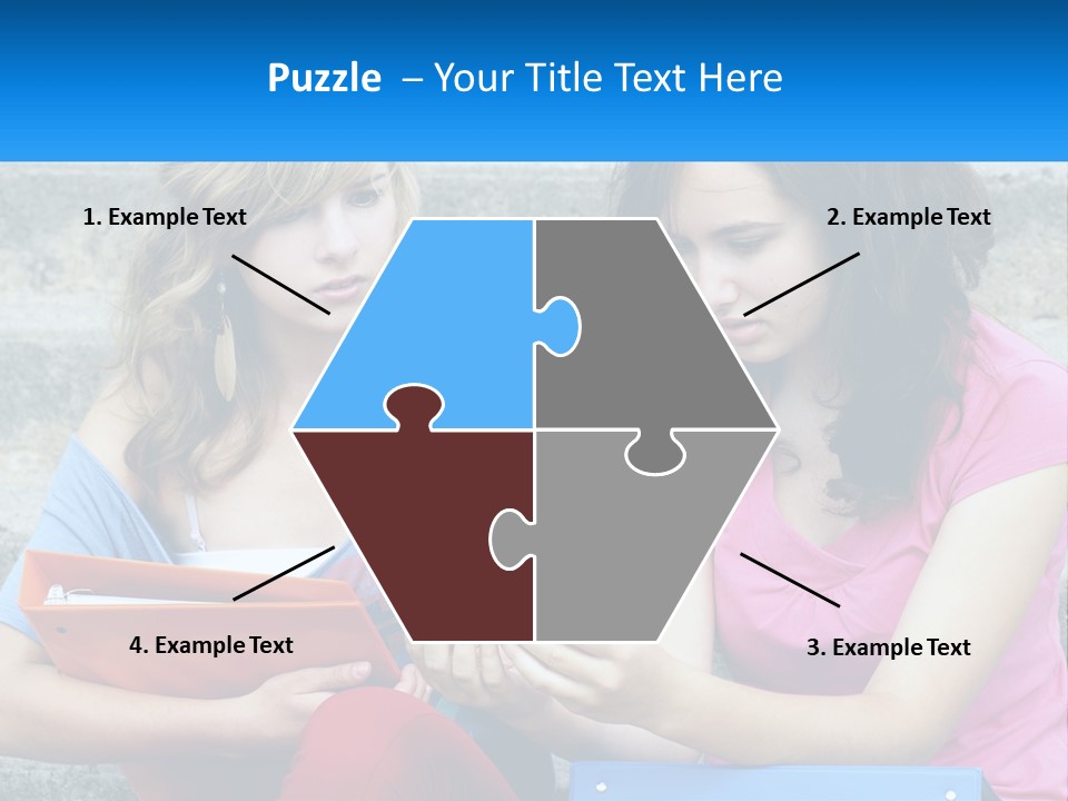 Two Young Women Sitting On Steps Looking At A Tablet PowerPoint Template