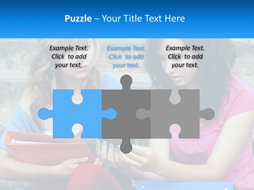 Two Young Women Sitting On Steps Looking At A Tablet PowerPoint Template