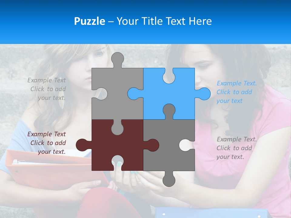 Two Young Women Sitting On Steps Looking At A Tablet PowerPoint Template