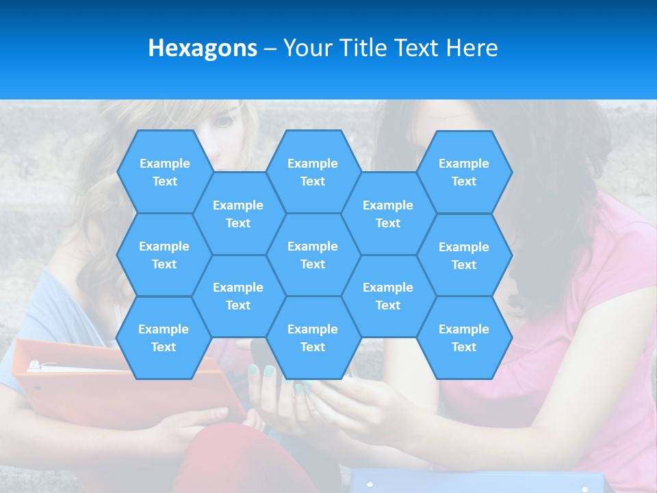 Two Young Women Sitting On Steps Looking At A Tablet PowerPoint Template