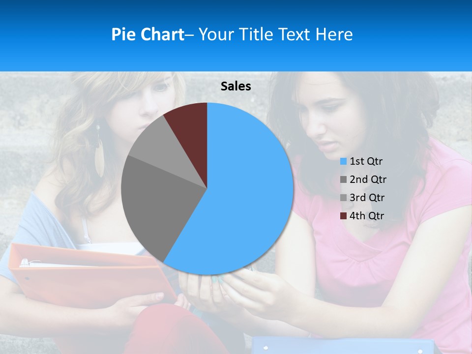 Two Young Women Sitting On Steps Looking At A Tablet PowerPoint Template