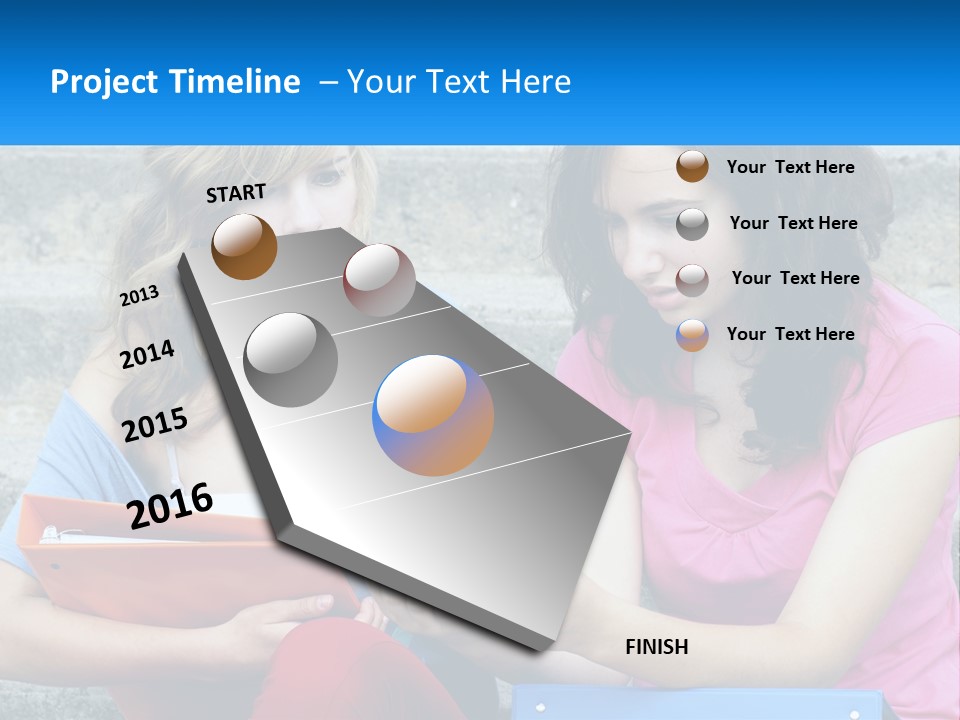 Two Young Women Sitting On Steps Looking At A Tablet PowerPoint Template