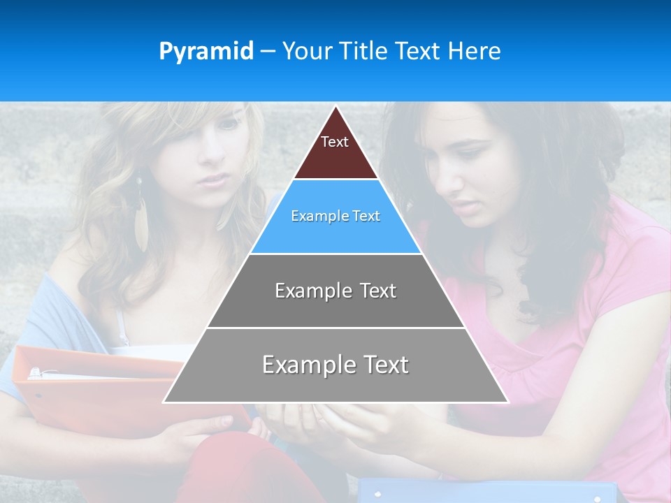 Two Young Women Sitting On Steps Looking At A Tablet PowerPoint Template