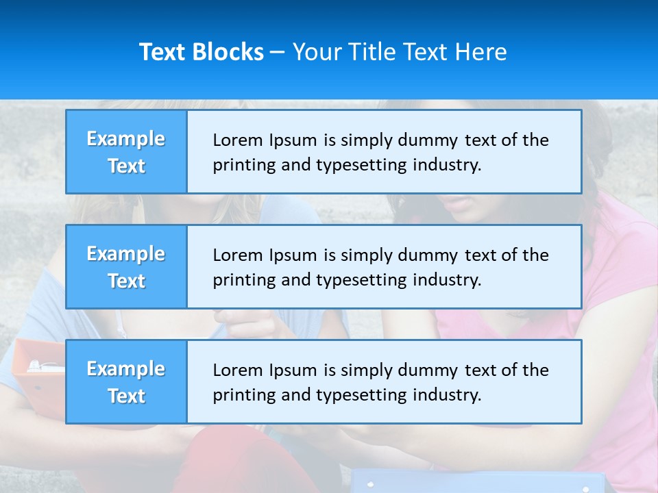 Two Young Women Sitting On Steps Looking At A Tablet PowerPoint Template