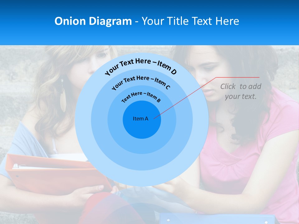Two Young Women Sitting On Steps Looking At A Tablet PowerPoint Template