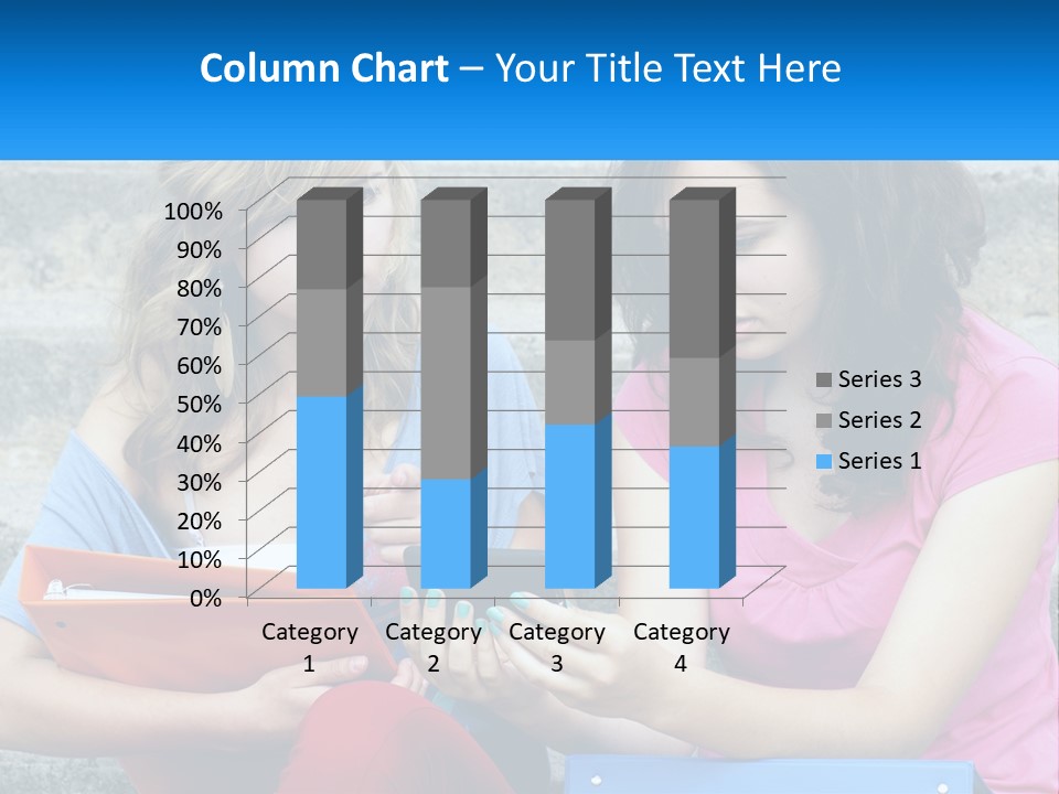 Two Young Women Sitting On Steps Looking At A Tablet PowerPoint Template