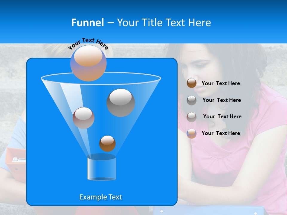 Two Young Women Sitting On Steps Looking At A Tablet PowerPoint Template