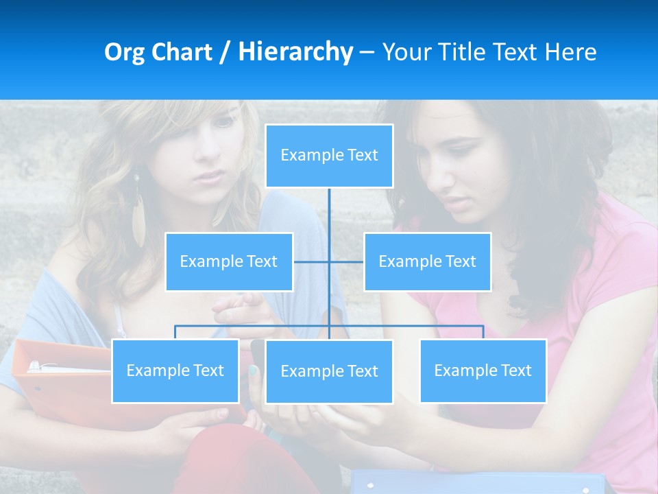 Two Young Women Sitting On Steps Looking At A Tablet PowerPoint Template