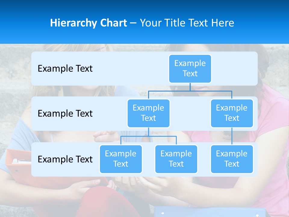 Two Young Women Sitting On Steps Looking At A Tablet PowerPoint Template