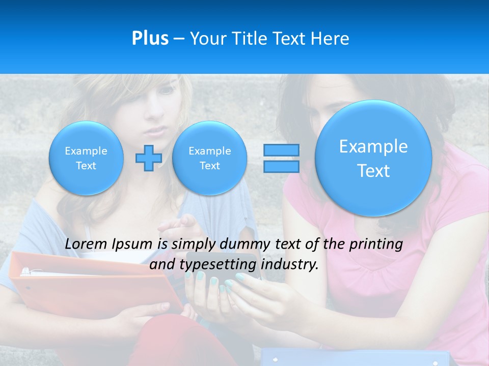 Two Young Women Sitting On Steps Looking At A Tablet PowerPoint Template