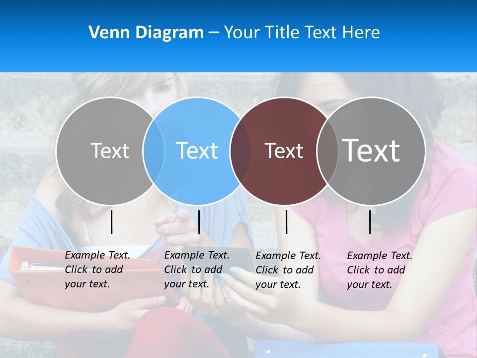 Two Young Women Sitting On Steps Looking At A Tablet PowerPoint Template