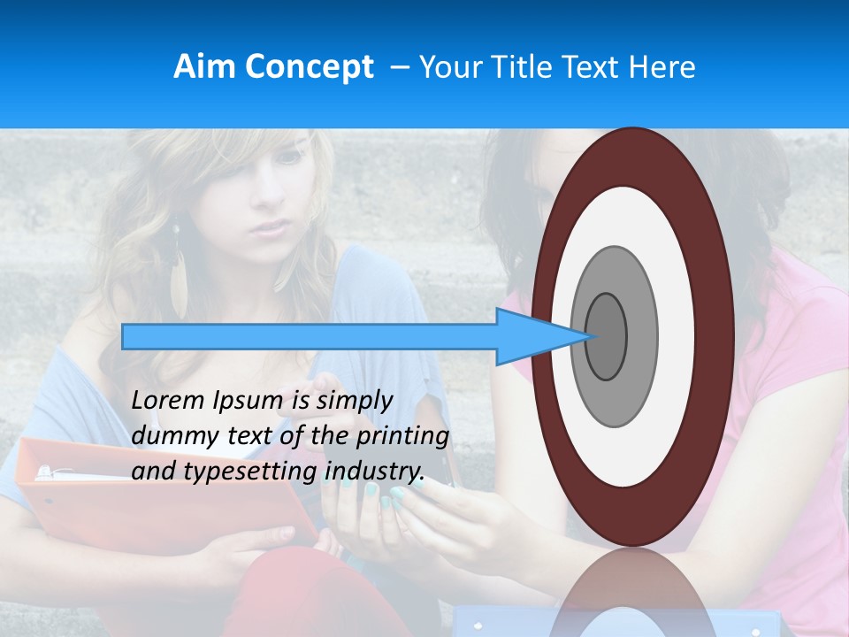 Two Young Women Sitting On Steps Looking At A Tablet PowerPoint Template