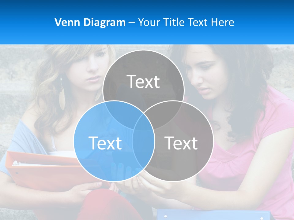 Two Young Women Sitting On Steps Looking At A Tablet PowerPoint Template
