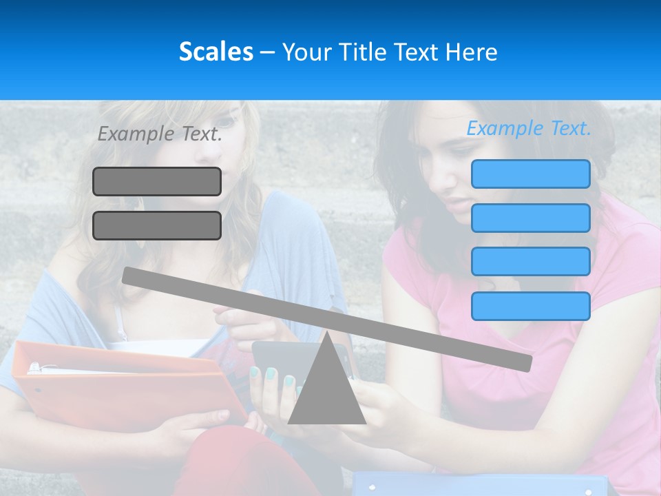 Two Young Women Sitting On Steps Looking At A Tablet PowerPoint Template