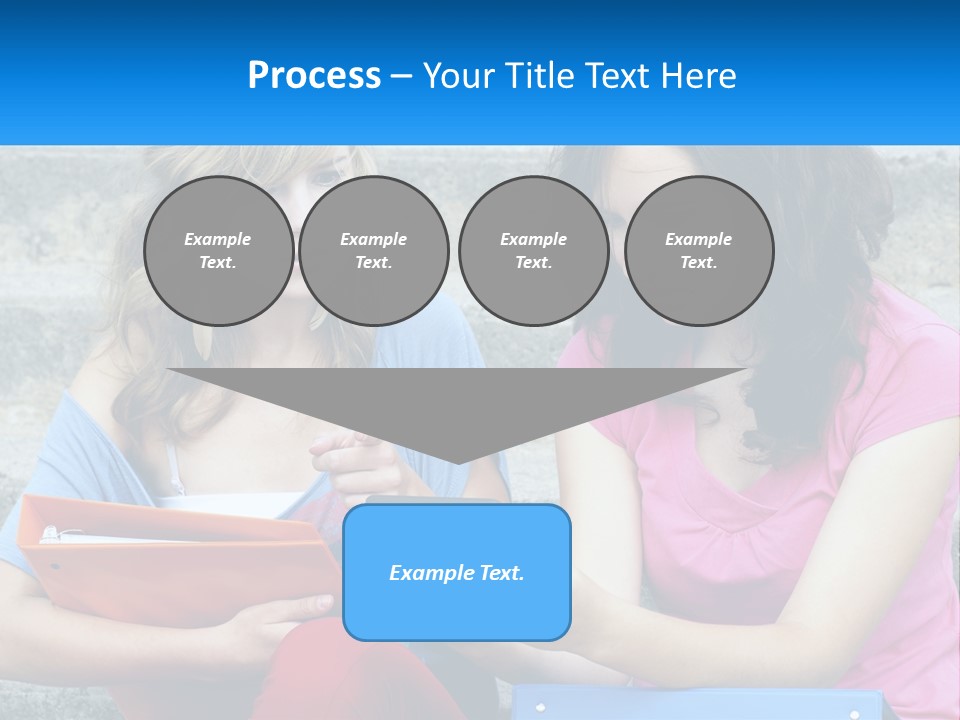 Two Young Women Sitting On Steps Looking At A Tablet PowerPoint Template