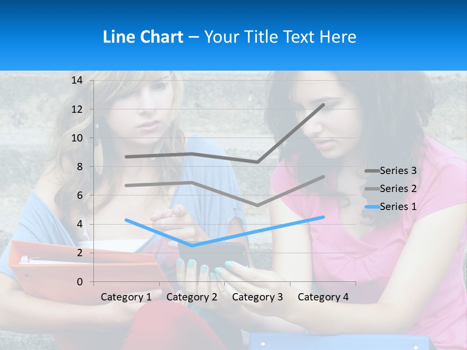 Two Young Women Sitting On Steps Looking At A Tablet PowerPoint Template