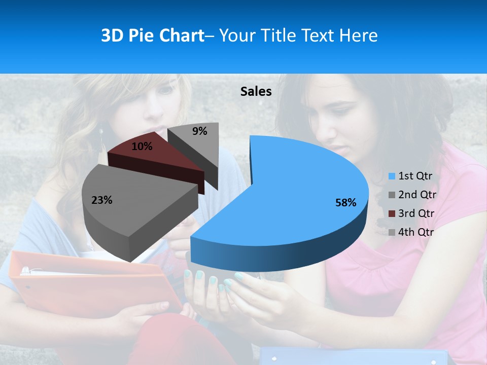 Two Young Women Sitting On Steps Looking At A Tablet PowerPoint Template