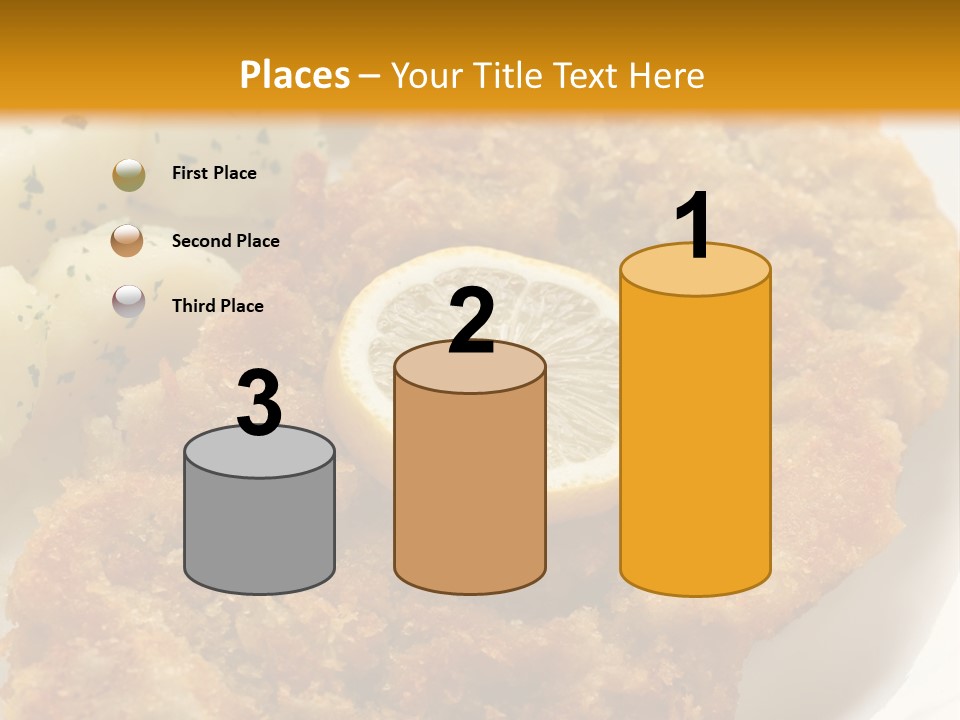 A Plate Of Food With Potatoes And A Lemon On It PowerPoint Template