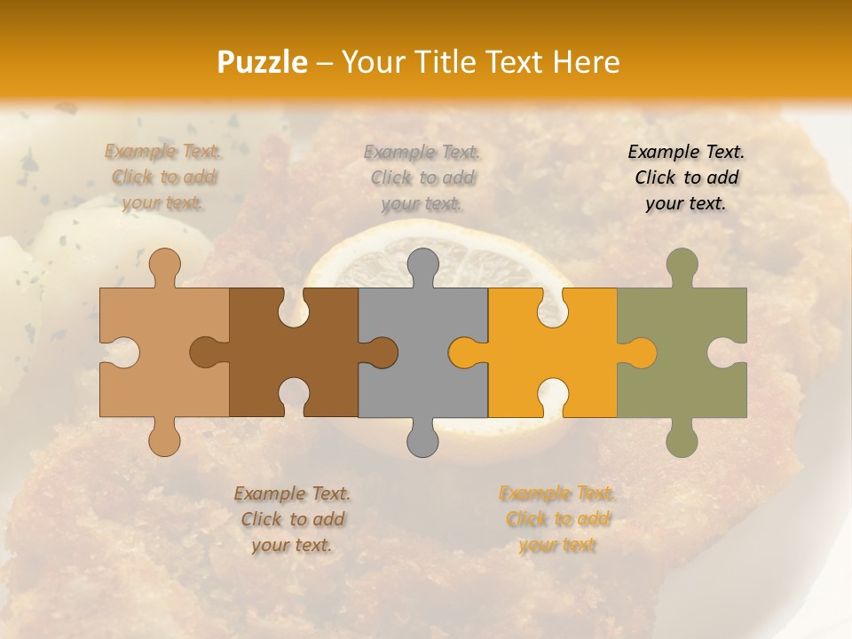 A Plate Of Food With Potatoes And A Lemon On It PowerPoint Template