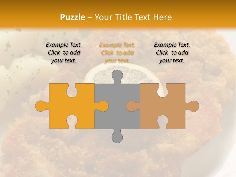 A Plate Of Food With Potatoes And A Lemon On It PowerPoint Template