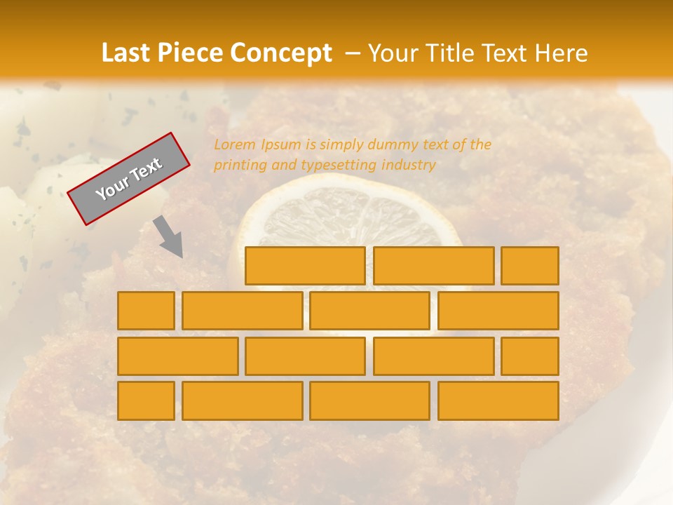 A Plate Of Food With Potatoes And A Lemon On It PowerPoint Template