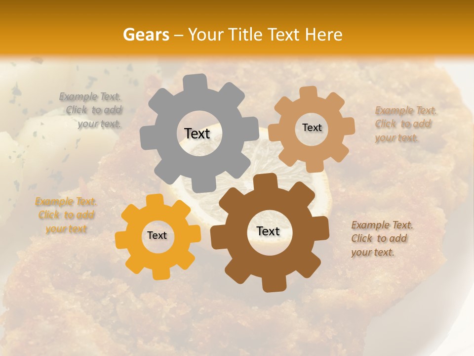 A Plate Of Food With Potatoes And A Lemon On It PowerPoint Template