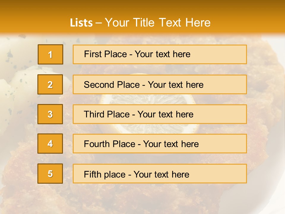 A Plate Of Food With Potatoes And A Lemon On It PowerPoint Template
