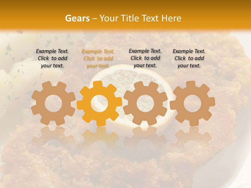 A Plate Of Food With Potatoes And A Lemon On It PowerPoint Template