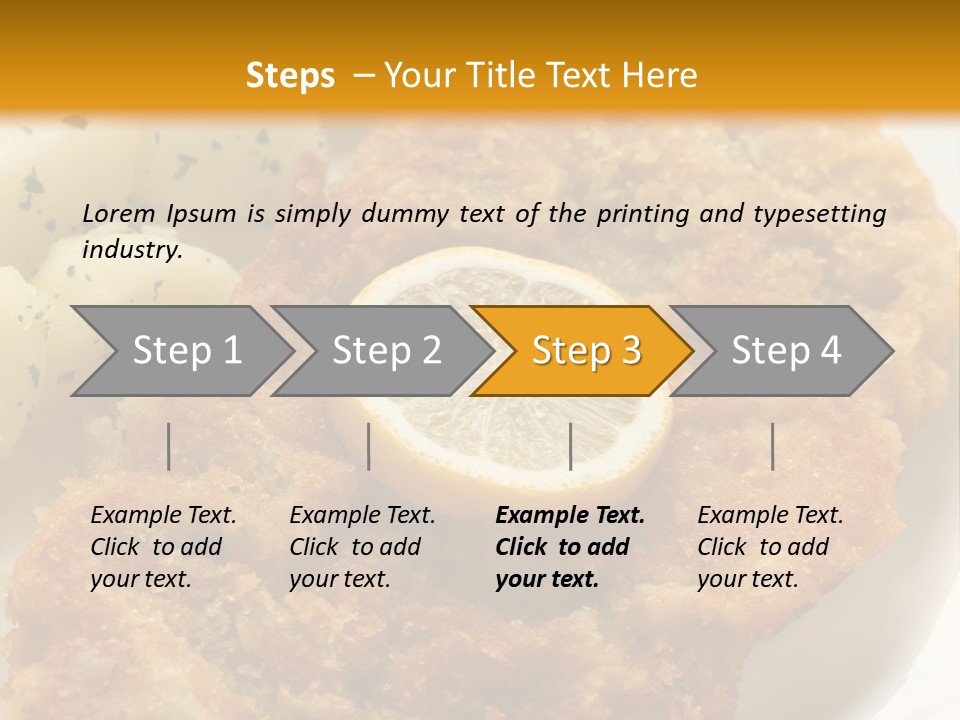 A Plate Of Food With Potatoes And A Lemon On It PowerPoint Template