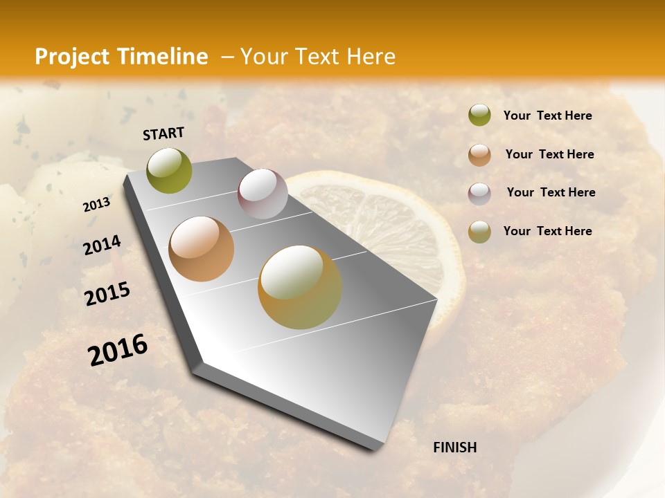 A Plate Of Food With Potatoes And A Lemon On It PowerPoint Template