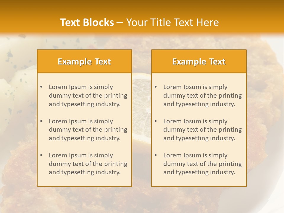 A Plate Of Food With Potatoes And A Lemon On It PowerPoint Template