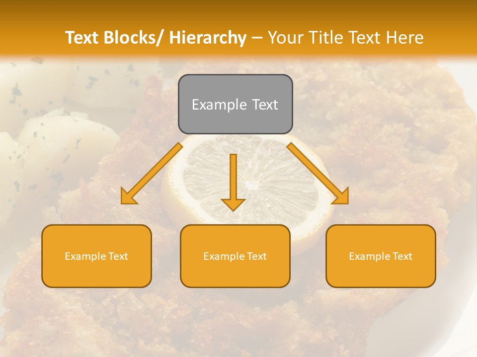 A Plate Of Food With Potatoes And A Lemon On It PowerPoint Template