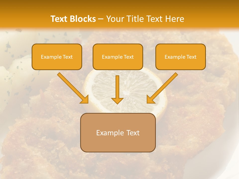 A Plate Of Food With Potatoes And A Lemon On It PowerPoint Template