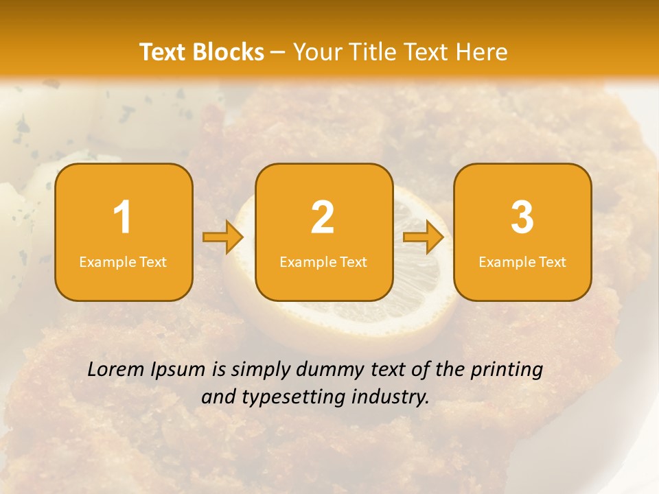 A Plate Of Food With Potatoes And A Lemon On It PowerPoint Template