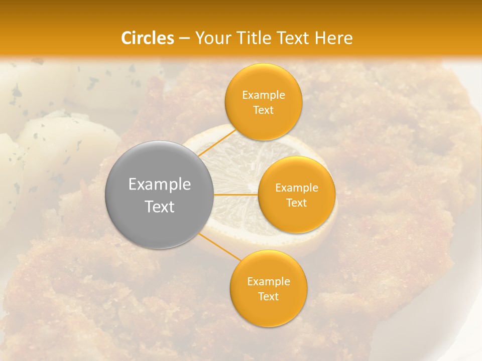 A Plate Of Food With Potatoes And A Lemon On It PowerPoint Template