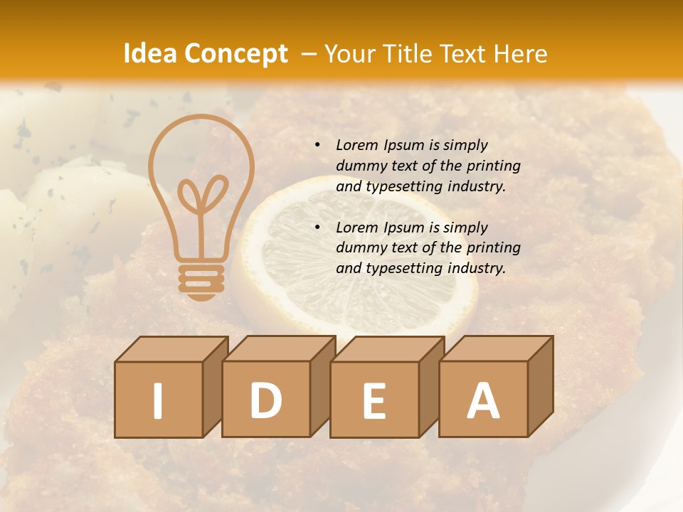 A Plate Of Food With Potatoes And A Lemon On It PowerPoint Template