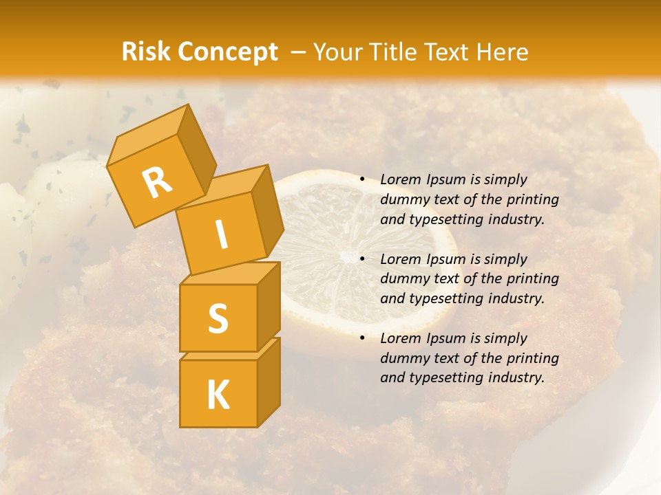 A Plate Of Food With Potatoes And A Lemon On It PowerPoint Template