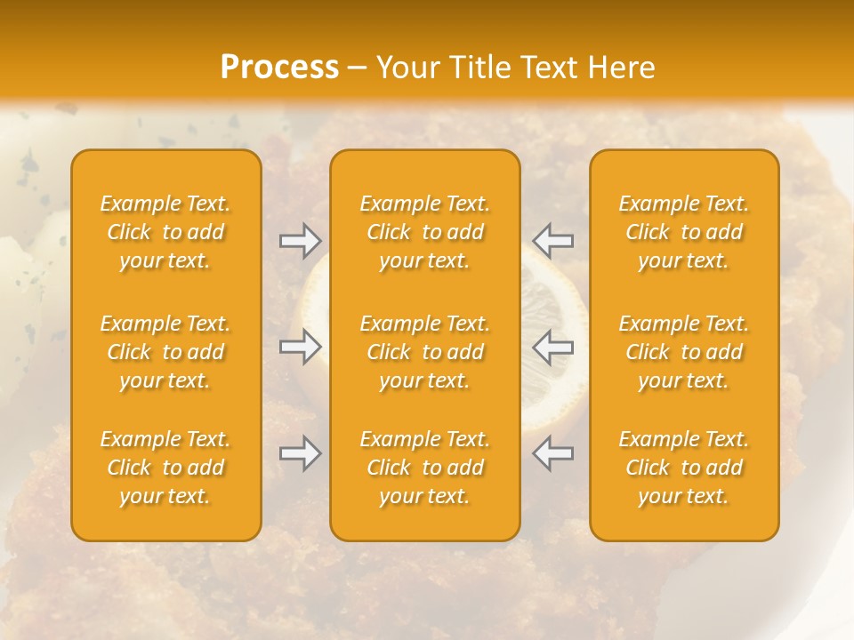 A Plate Of Food With Potatoes And A Lemon On It PowerPoint Template