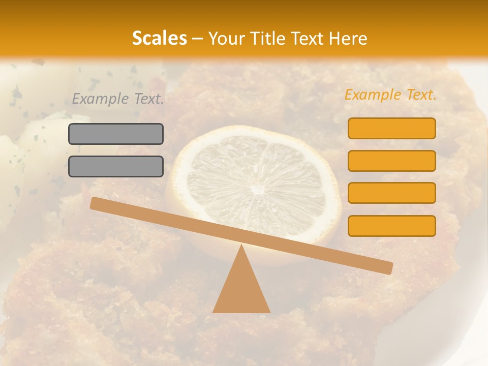 A Plate Of Food With Potatoes And A Lemon On It PowerPoint Template