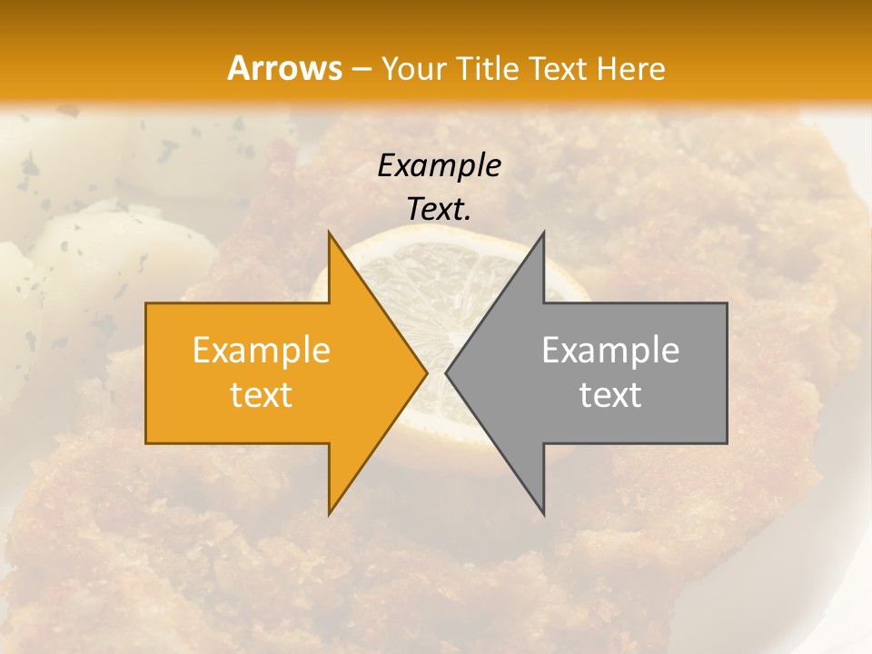 A Plate Of Food With Potatoes And A Lemon On It PowerPoint Template