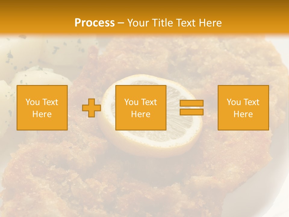 A Plate Of Food With Potatoes And A Lemon On It PowerPoint Template