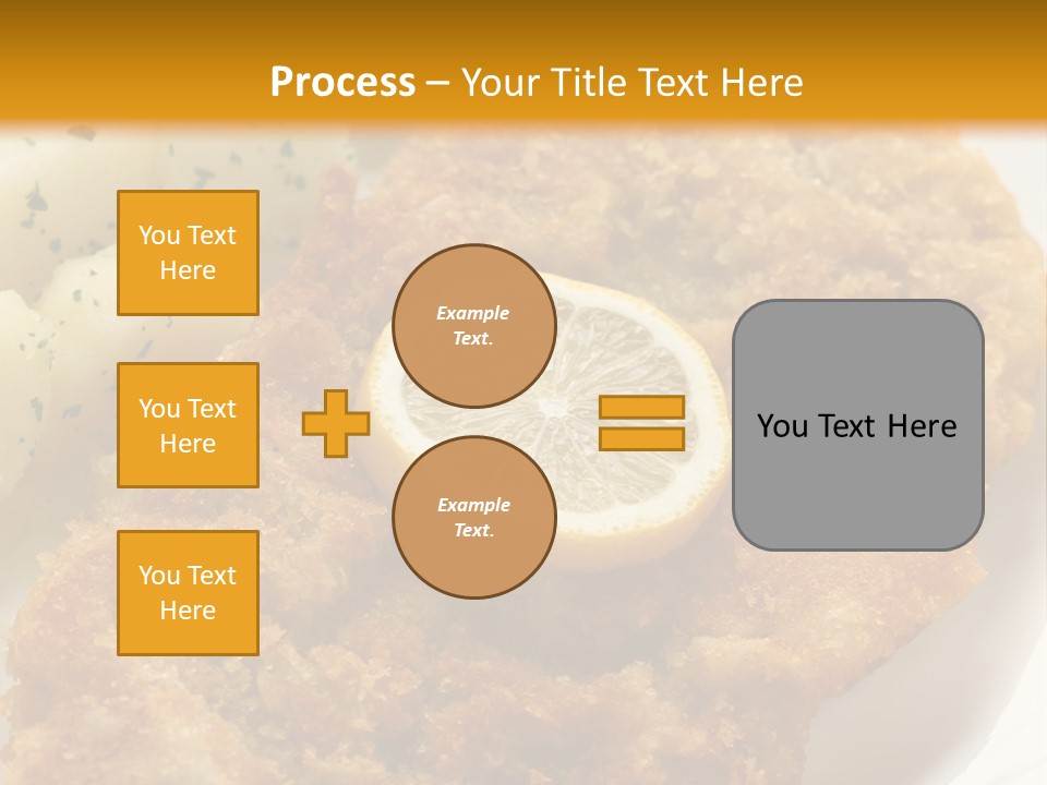 A Plate Of Food With Potatoes And A Lemon On It PowerPoint Template