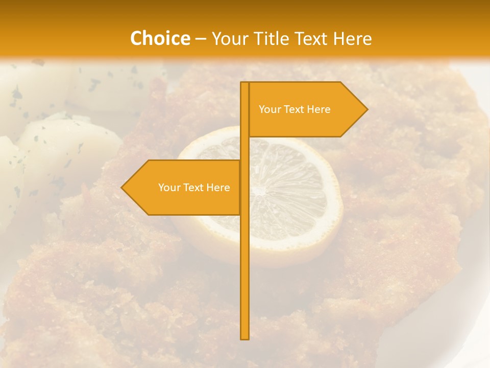A Plate Of Food With Potatoes And A Lemon On It PowerPoint Template
