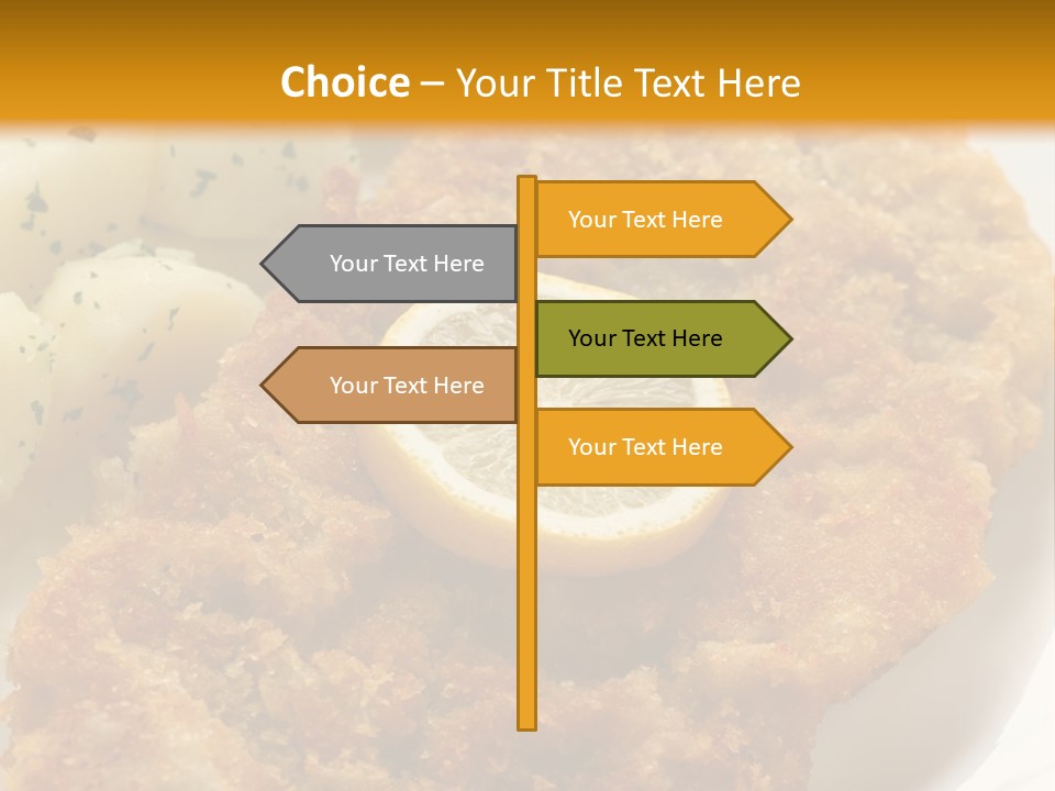 A Plate Of Food With Potatoes And A Lemon On It PowerPoint Template