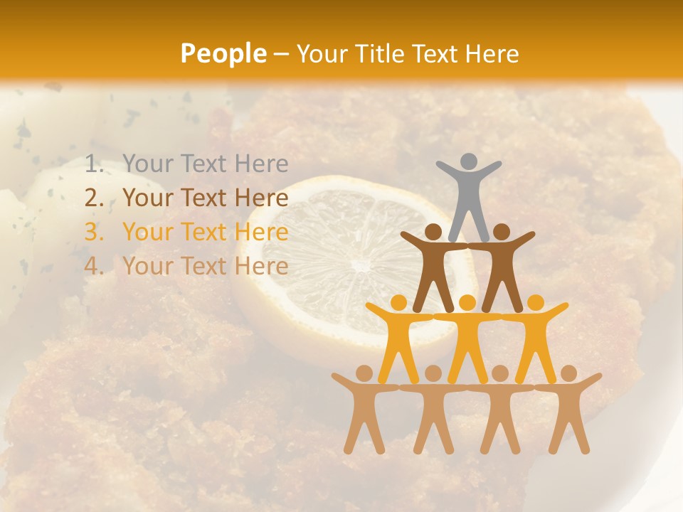 A Plate Of Food With Potatoes And A Lemon On It PowerPoint Template