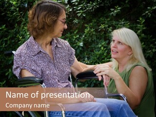 A Woman In A Wheel Chair Talking To Another Woman PowerPoint Template