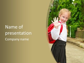 A Girl In A School Uniform Is Making A Hand Sign PowerPoint Template