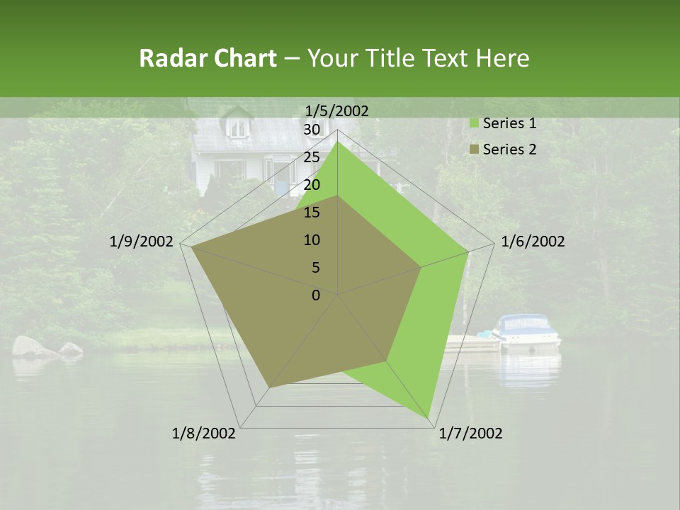 A Boat Is In The Water Near A House PowerPoint Template