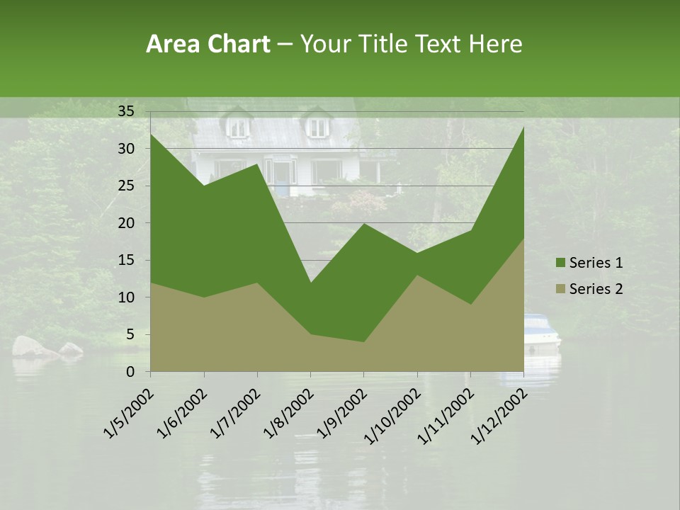 A Boat Is In The Water Near A House PowerPoint Template